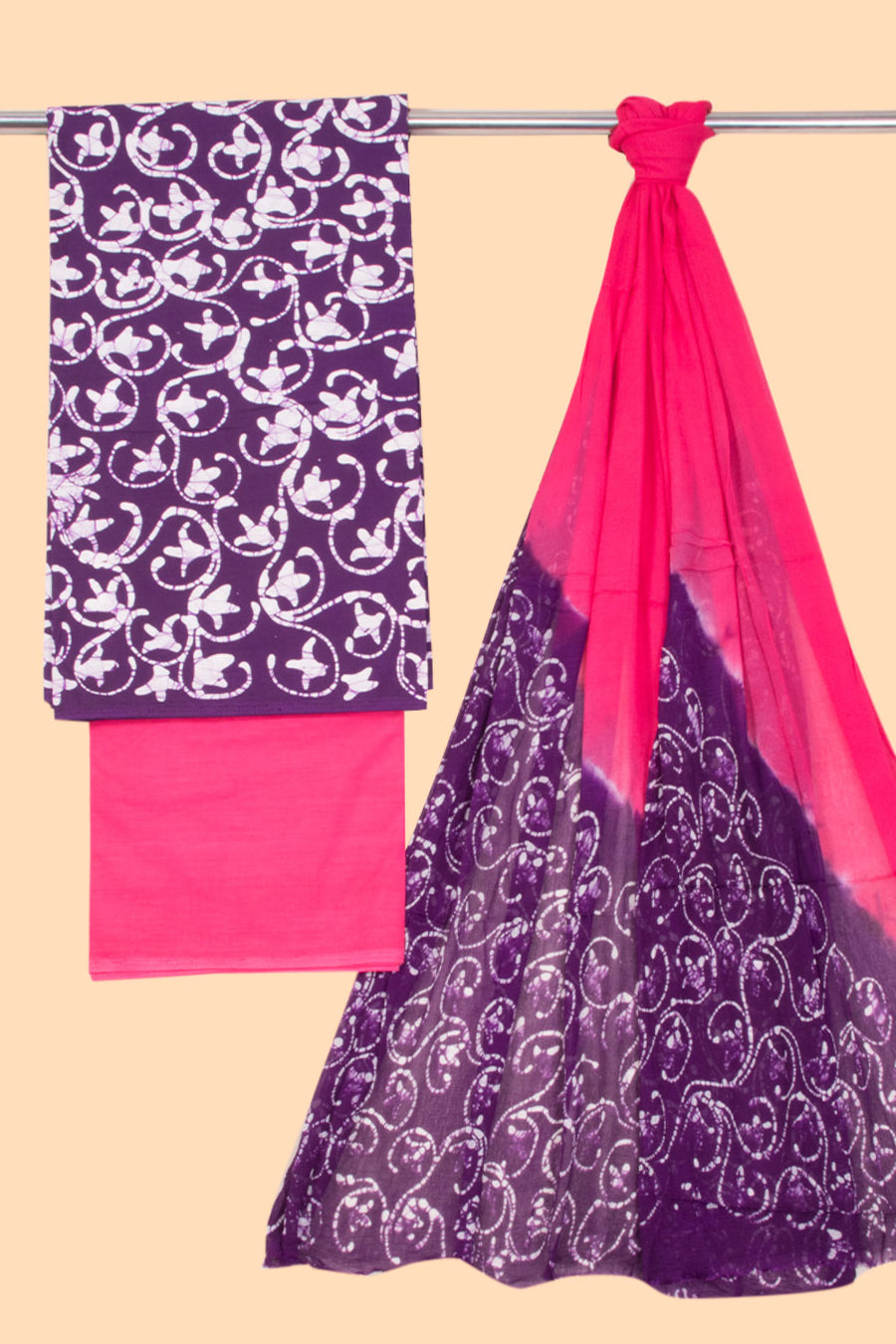 Dark Purple Batik Cotton 3-Piece Salwar Suit Material 10069938 -Avishya