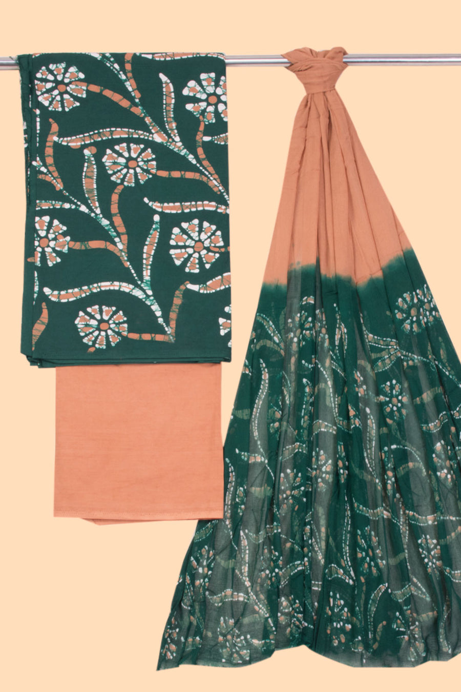Bottle Green Batik Cotton 3-Piece Salwar Suit Material 10069939