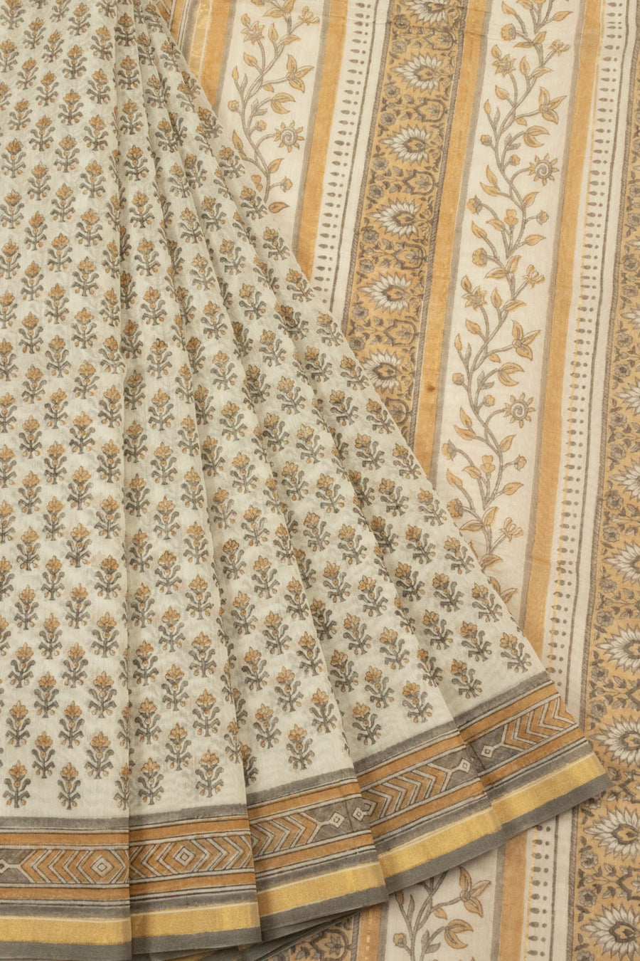 Off White Printed Chanderi Silk Cotton Saree - Avishya