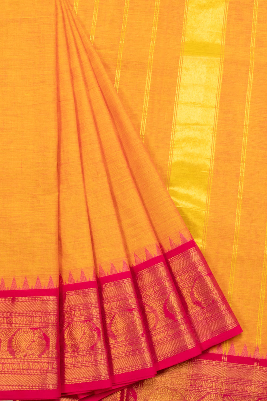 Orange Handwoven Kanchi Cotton Saree 10069354 - Avishya