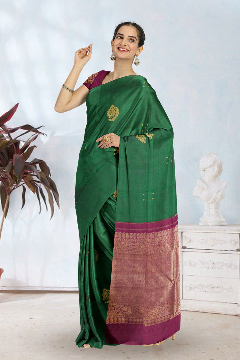 Forest Green - Pure Kanjivaram Silk Saree with Silver Zari