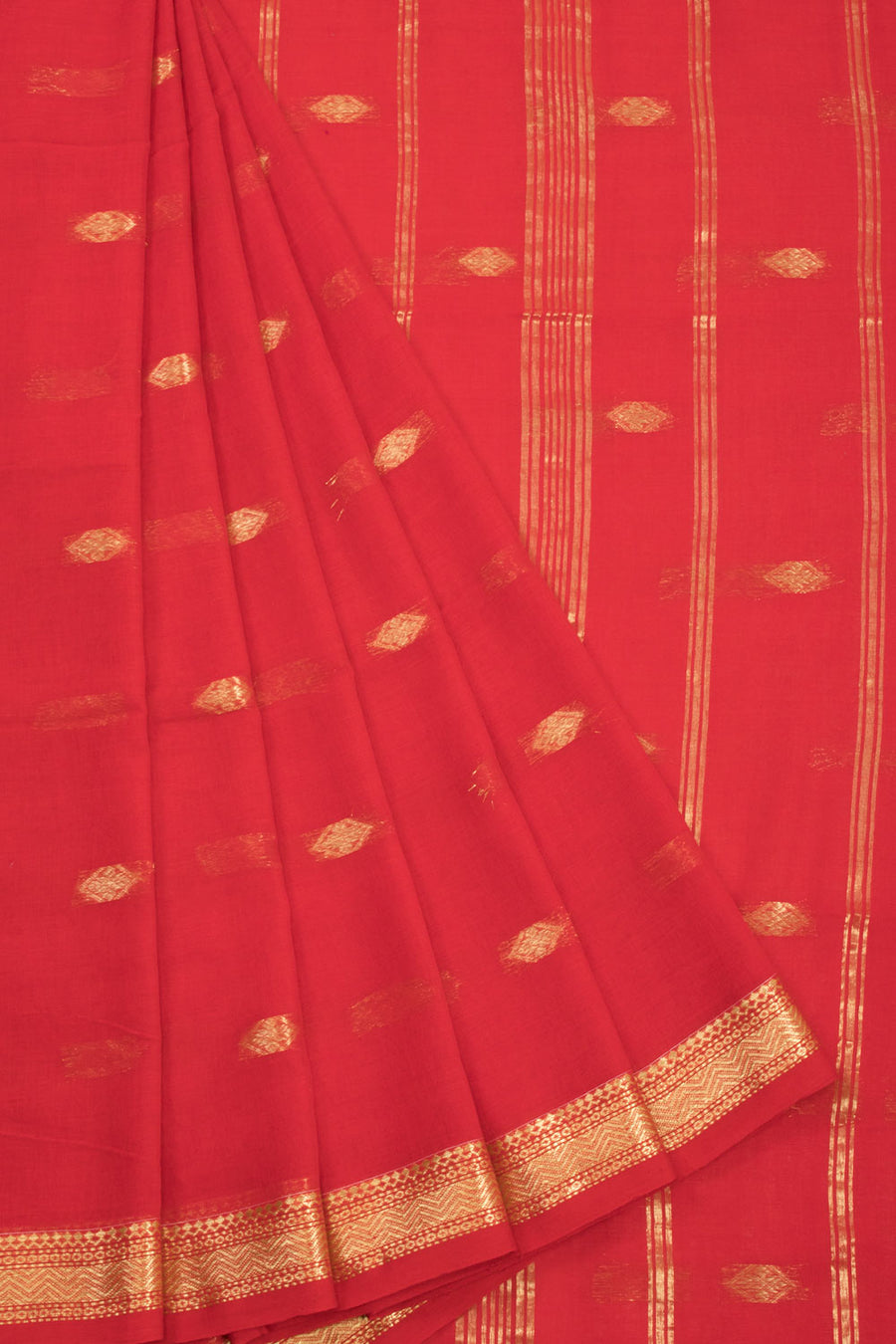 Red Bengal Phulia Cotton Saree Zari Border 10069413 - Avishya