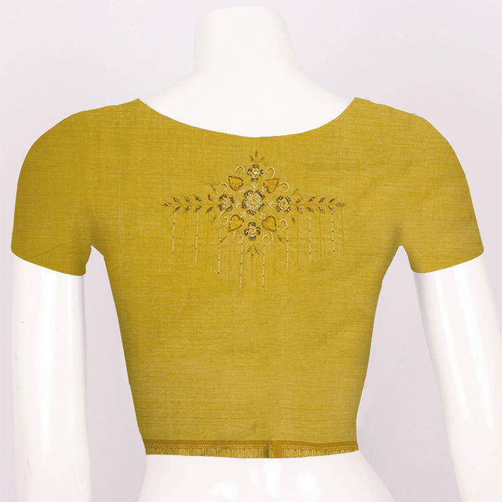 Brass Yellow Aari Embroidered Mangalgiri Cotton Blouse Material 10062435