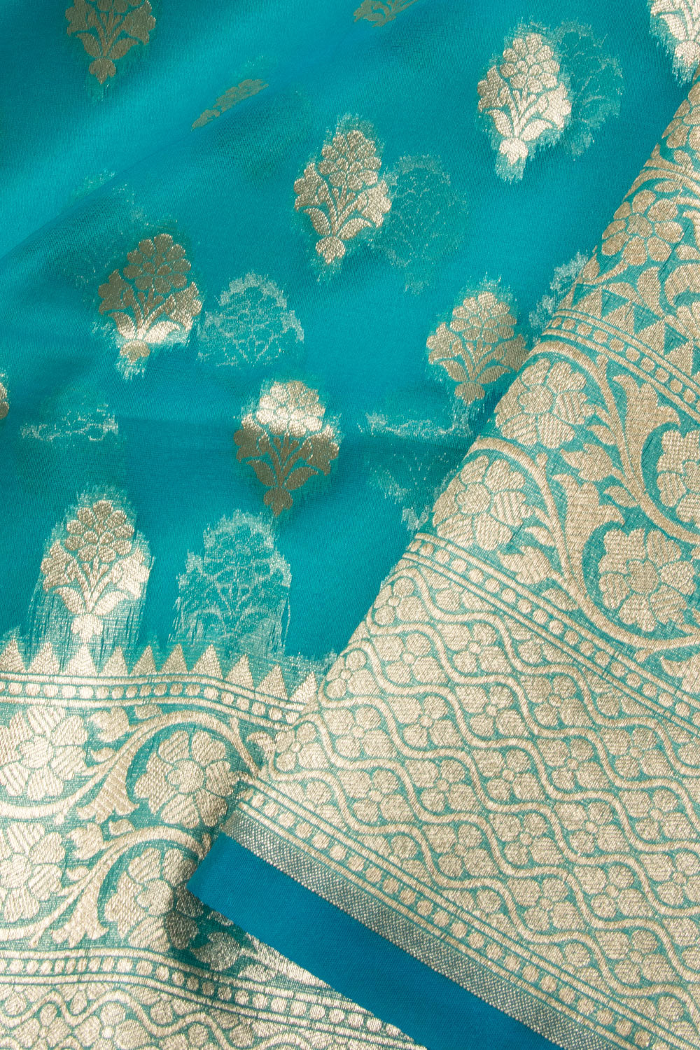 Blue Handloom Banarasi Kora Silk Saree 