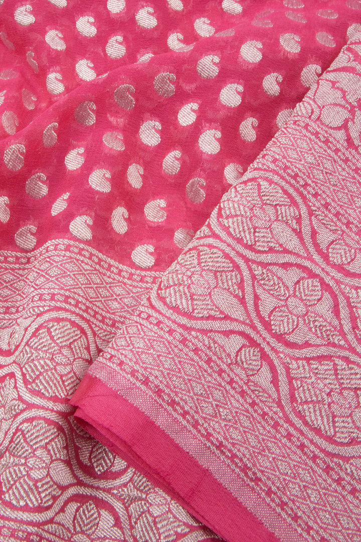 Deep Rose Pink Handcrafted Banarasi Khaddi Georgette Saree 10063214