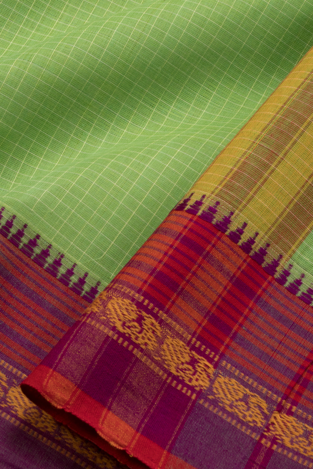Green Handloom Narayanpet Cotton Saree Without Blouse 10064395  - Avishya