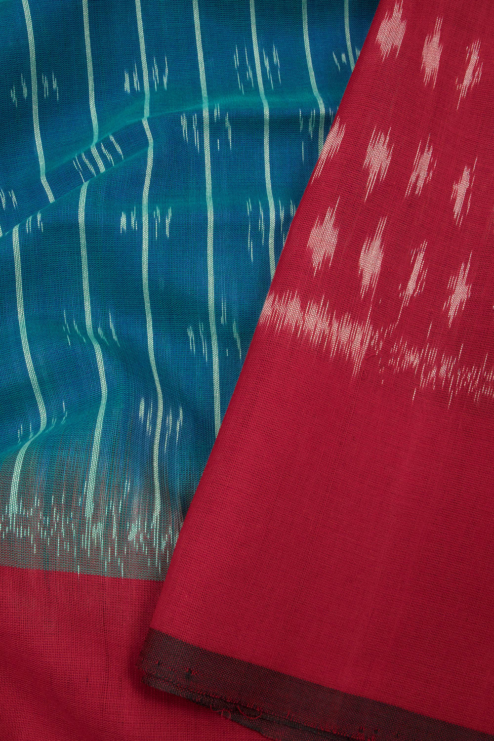 Blue with Maroon Handloom Pochampally Ikat Cotton Saree - Avishya