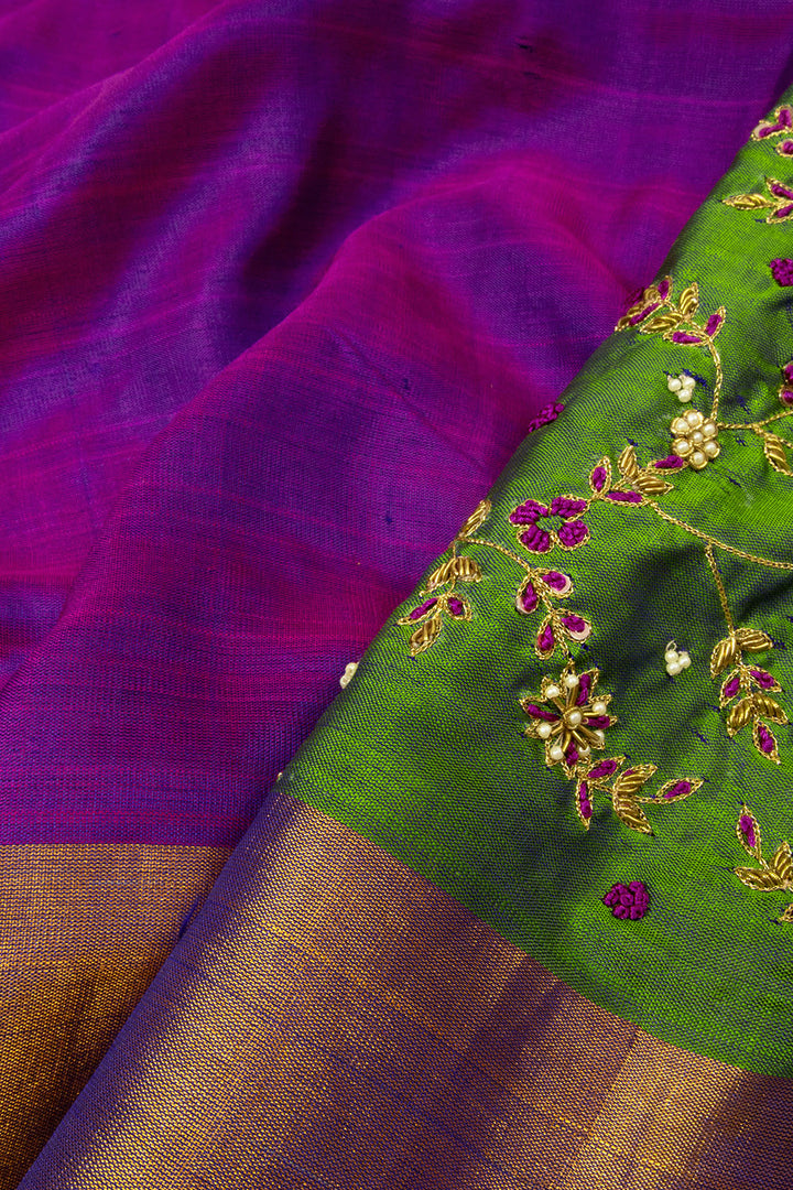 Purple Hand Embroidered Zardosi Silk Saree 10064698