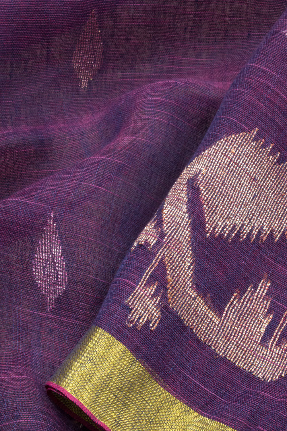 Dark Purple Handloom Jamdani Linen Saree- Avishya
