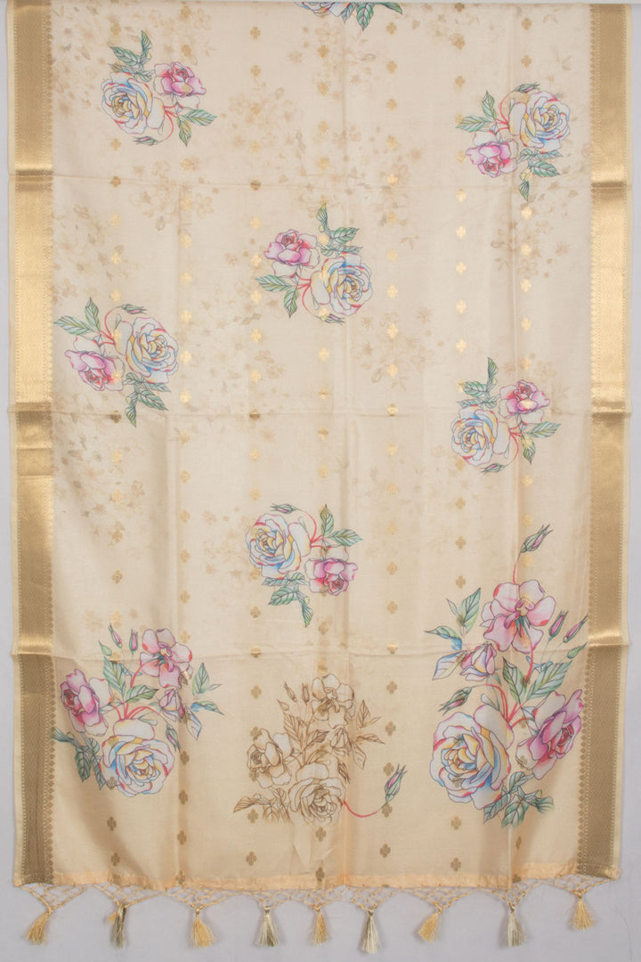 Cream 3-piece Banarasi Silk Salwar Suit Material with Printed Dupatta 10065491