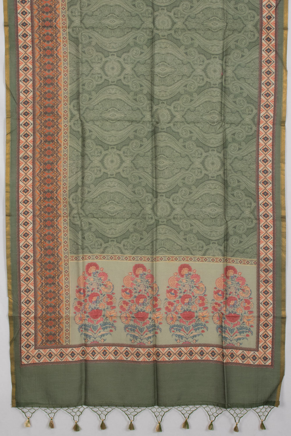 Sage green Banarasi Silk 3-Piece Salwar Suit Material-Avishya