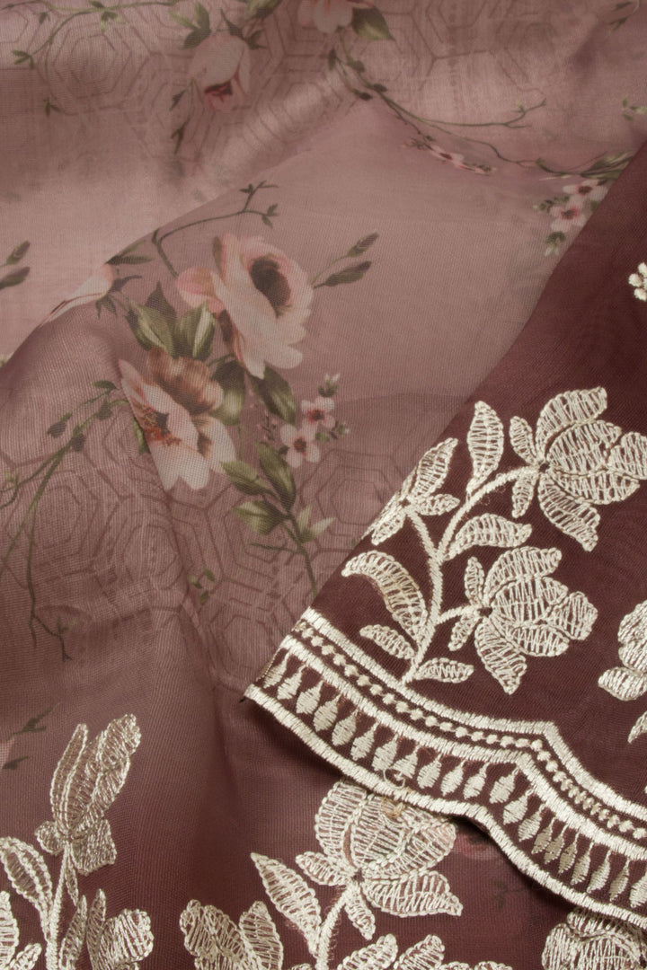 Brown Embroidered Organza Saree - Avishya