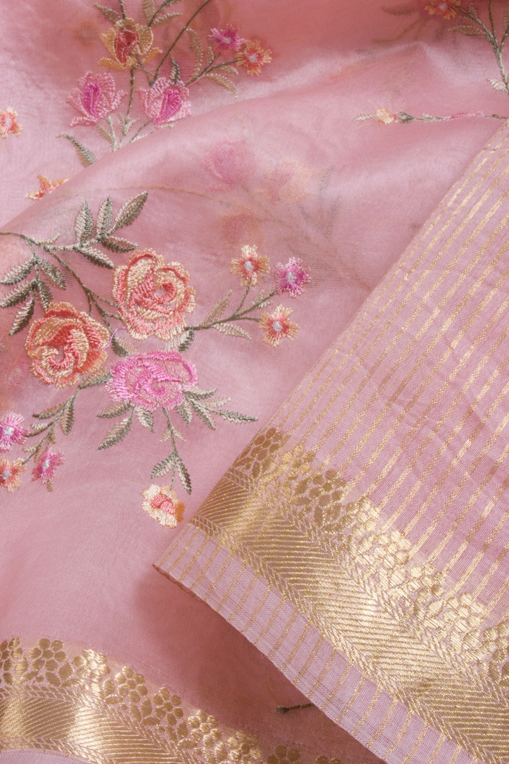 Pink Embroidered Pure Silk Organza Saree - Avishya