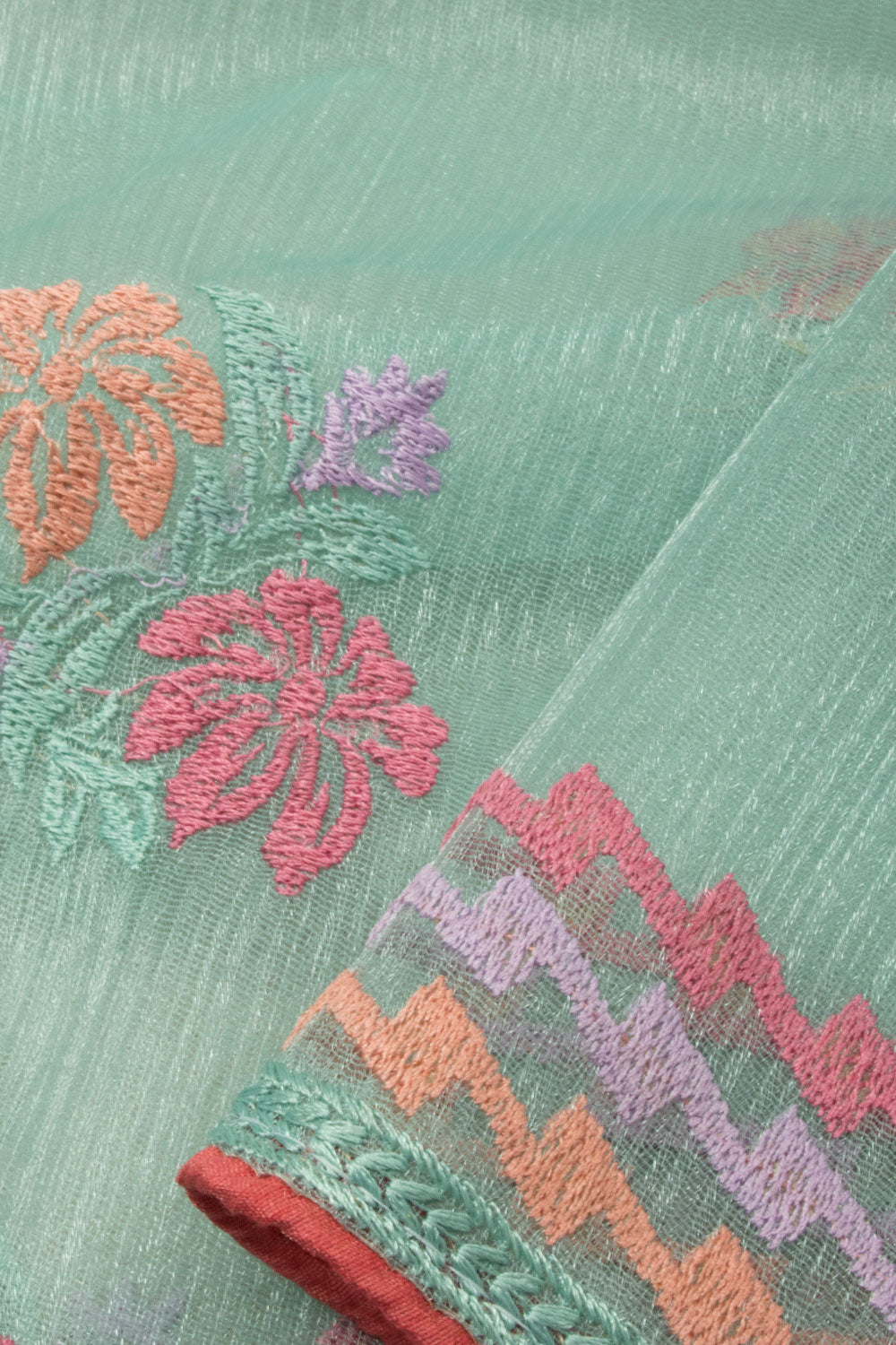 Blue Hand Embroidered Chinon Silk Saree - Avishya