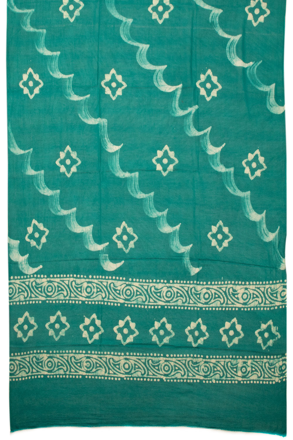 Teal Blue Batik Cotton 3-Piece Salwar Suit Material - Avishya