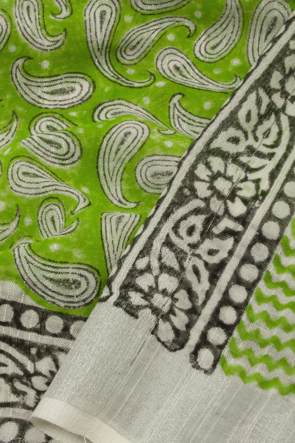 Green Hand Printed Printed linen saree - Avishya