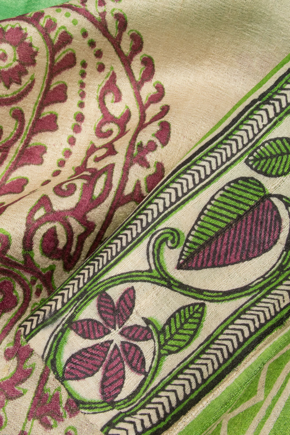 Munshell Green Hand Block Printed Tussar Silk Saree - Avishya