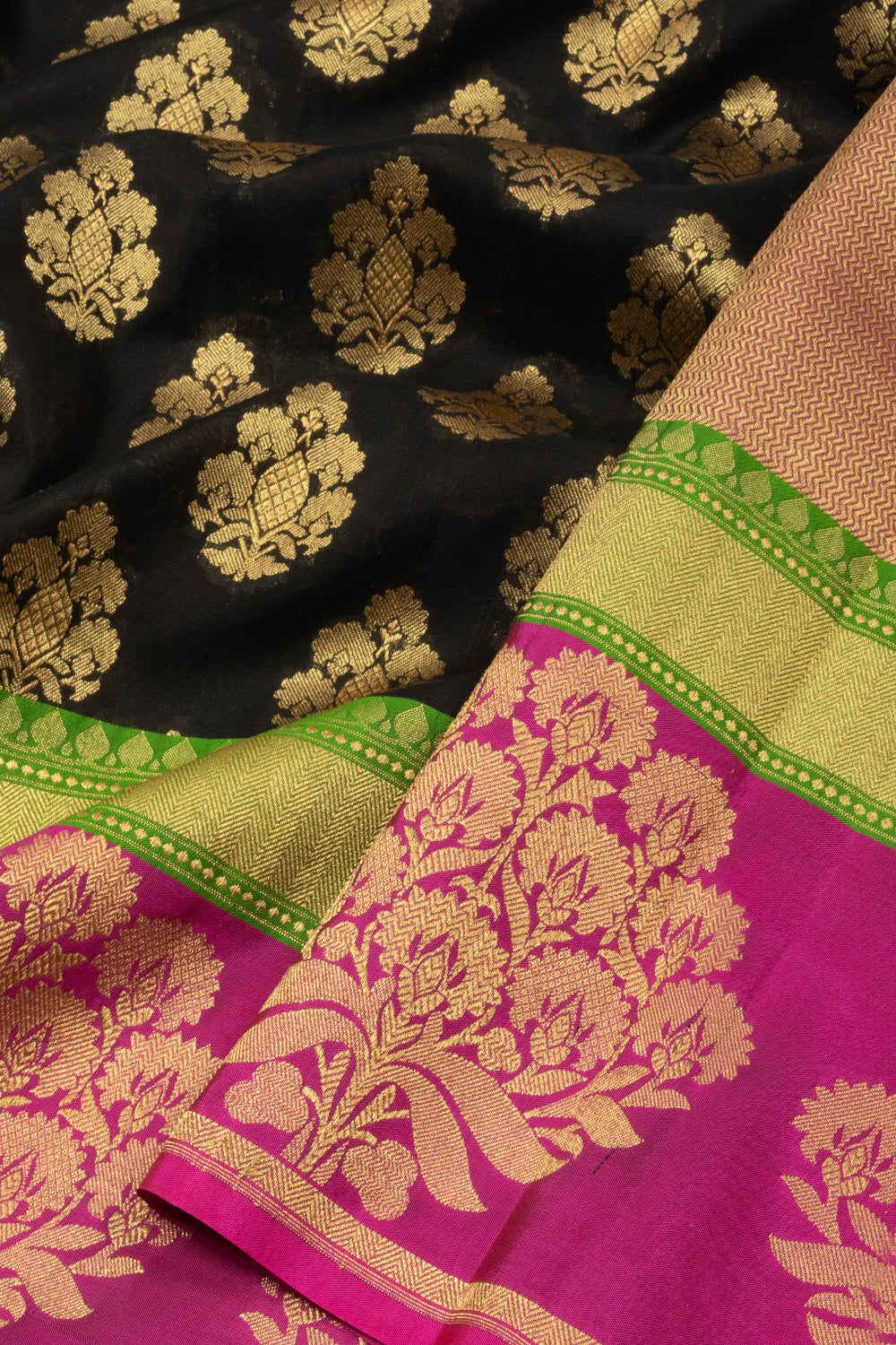 Black Handloom Banarasi Katan Silk Saree - Avishya