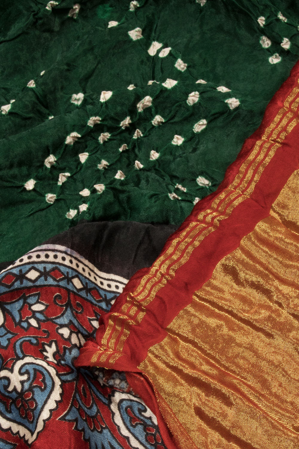 Green Handwoven Gharchola Bandhani Modal Silk Saree - Avishya