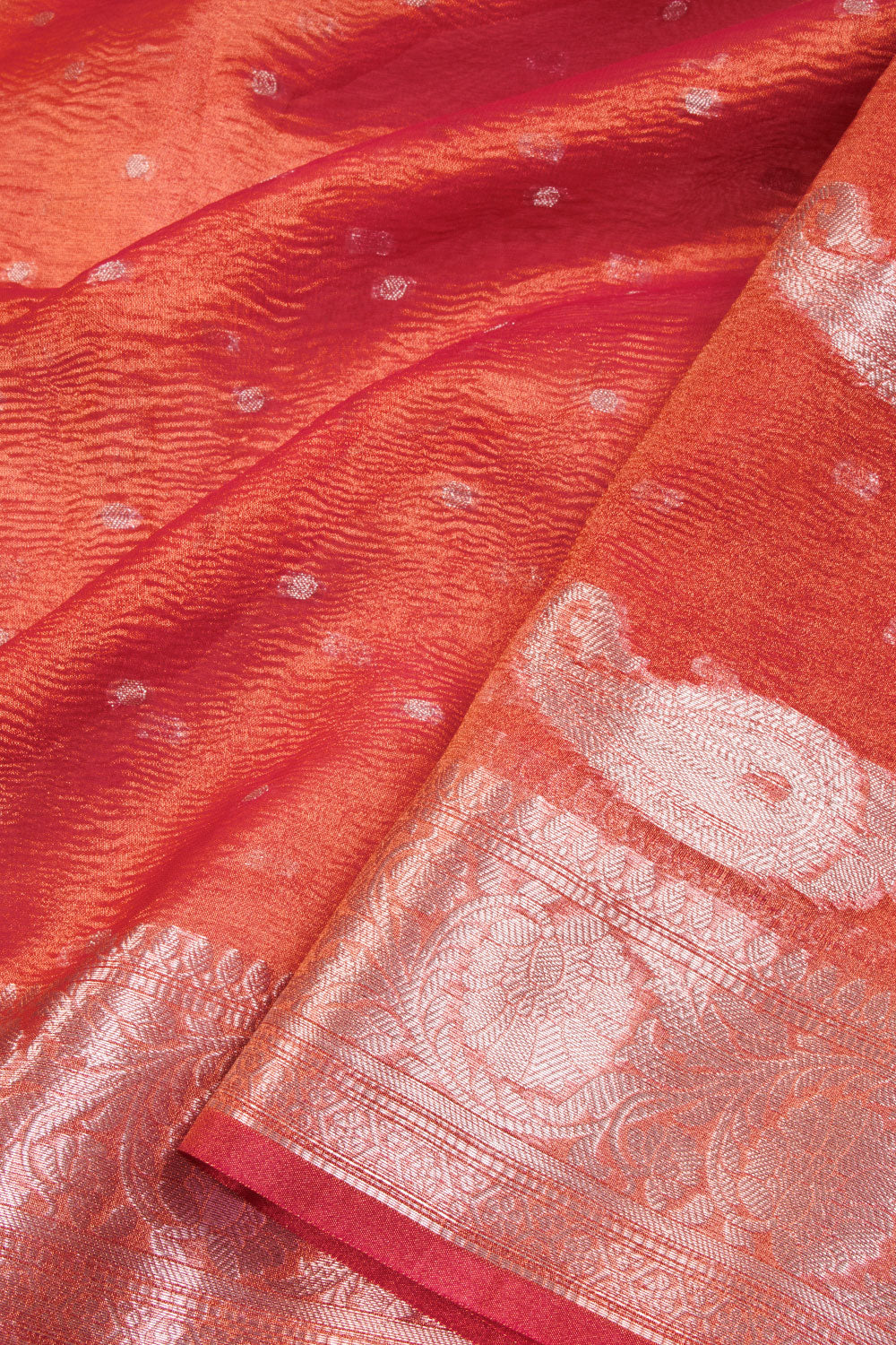 Orange Banarasi crushed Tissue Organza Saree  - Avishya