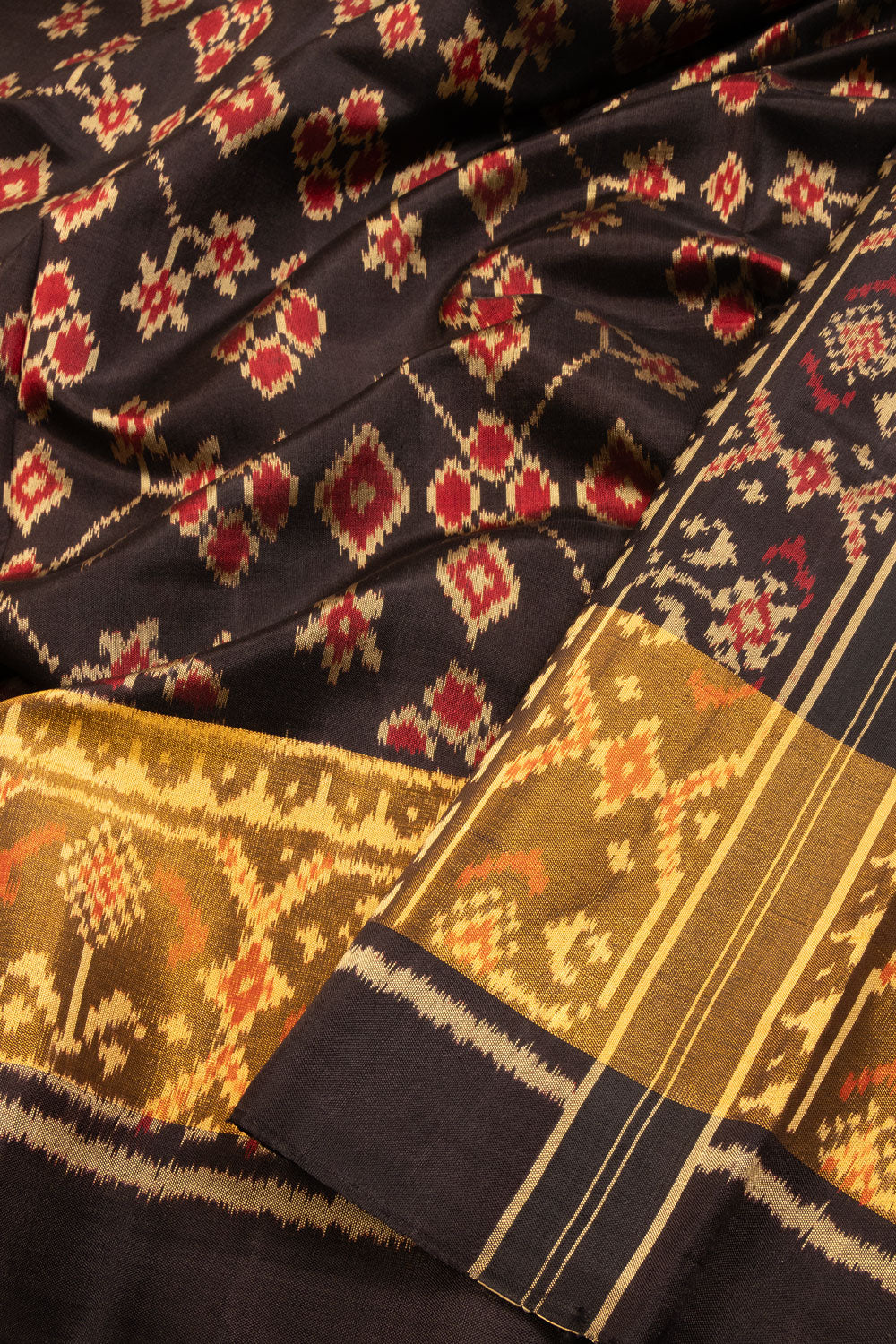 Black Handloom Patola Ikat Silk Saree - Avishya