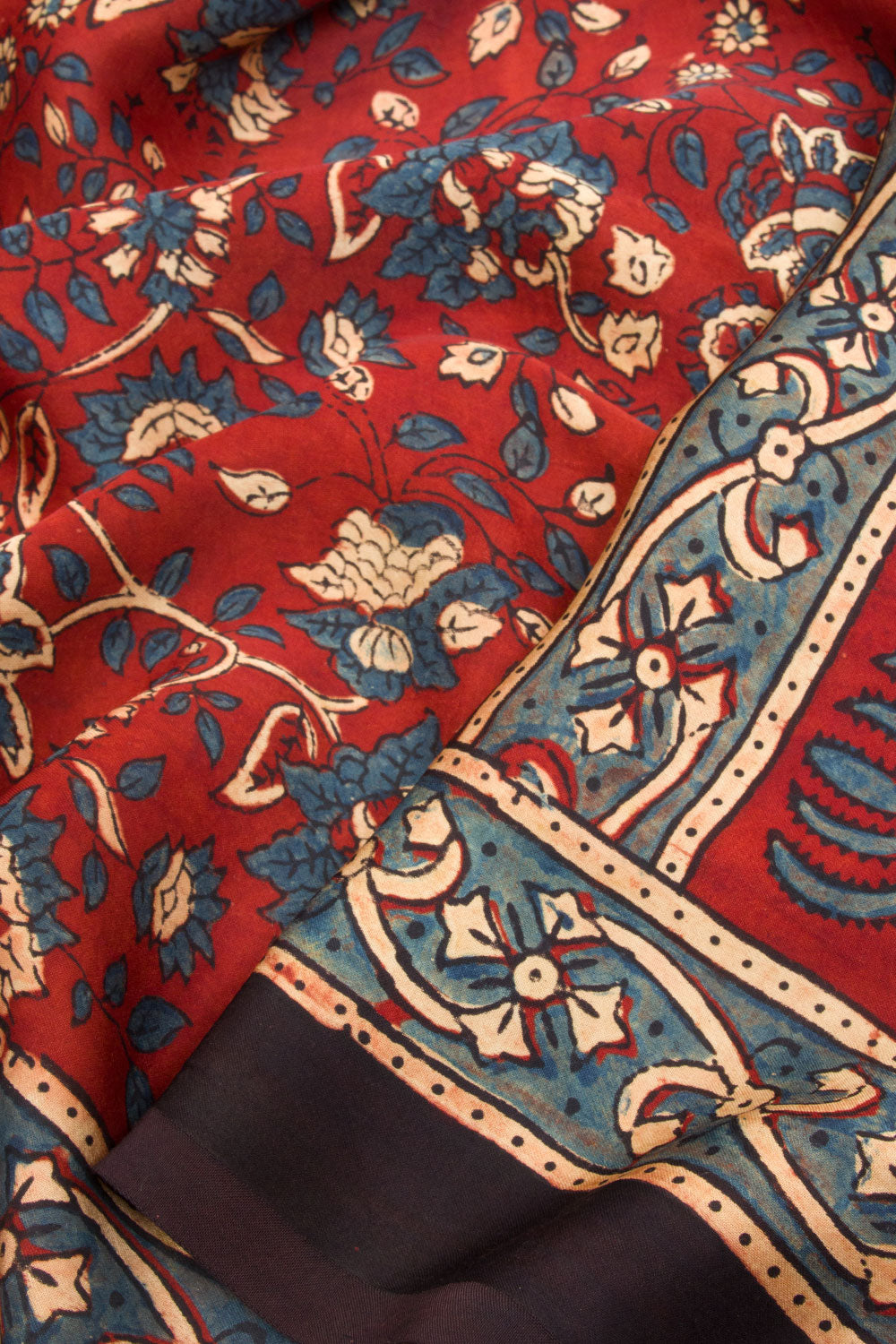  Red Ajrakh Printed Modal Silk Saree - Avishya