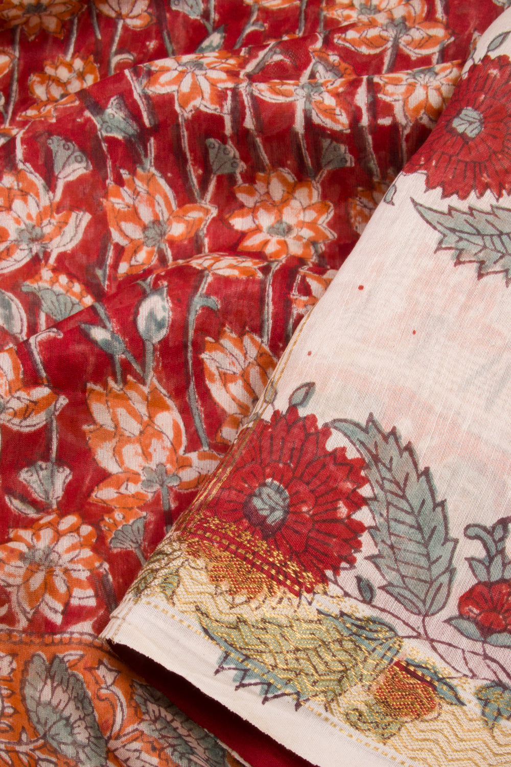 Red Sanganeri printed Silk Cotton Saree 10068561 - Avishya