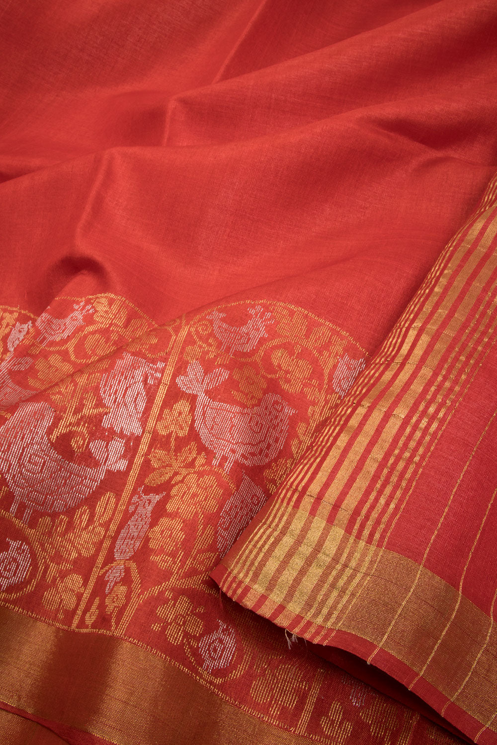 Red Chhattisgarh Tussar Silk Saree 10068812 - Avishya