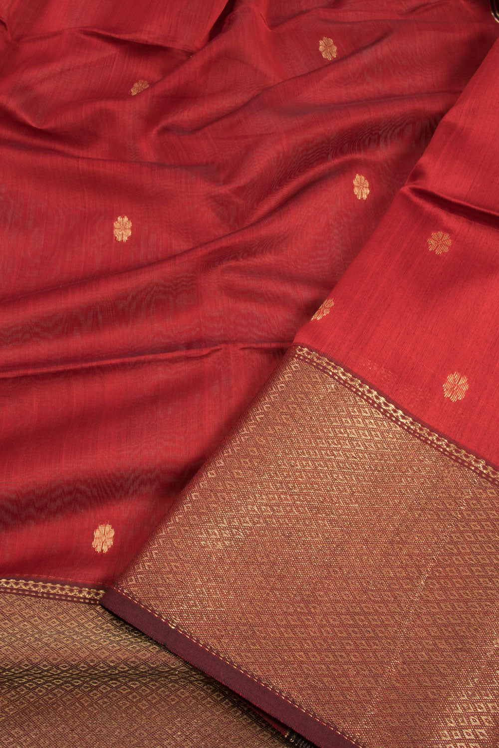 Red Handloom Maheshwari Silk Cotton Saree 10068886 - Avishya