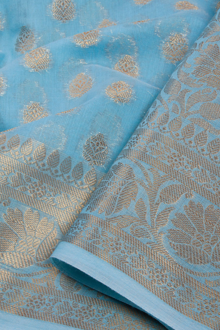 Blue Handloom Banarasi Cotton Saree 10068892 - Avishya