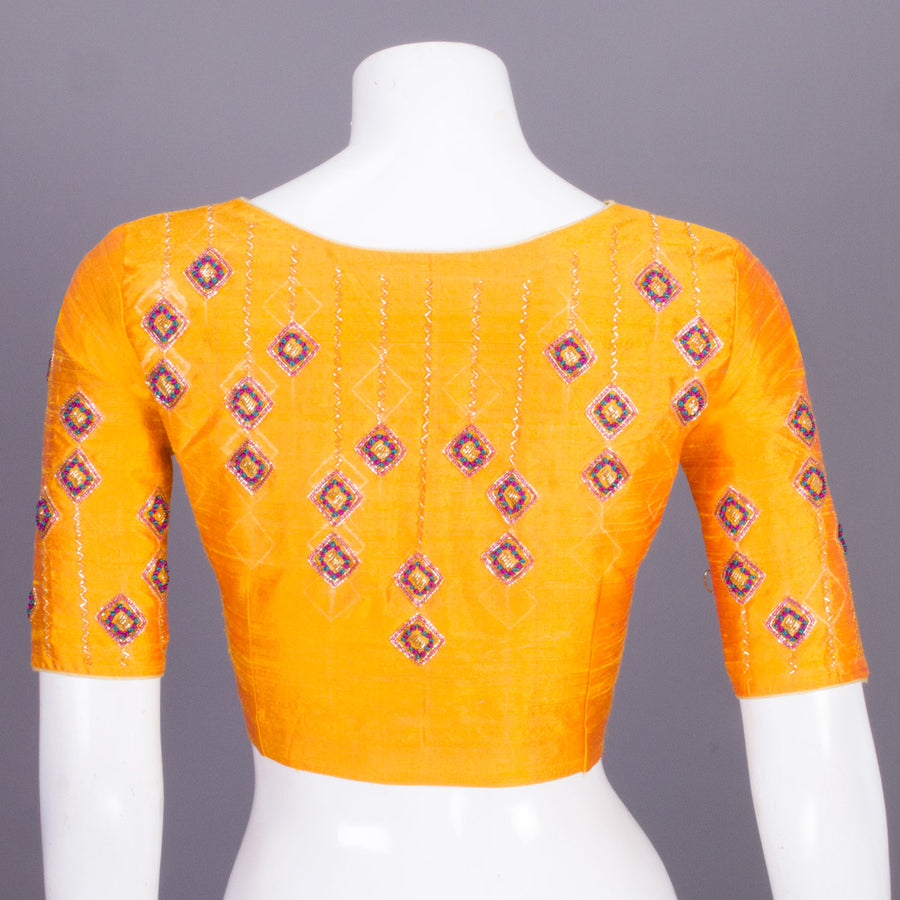 Yellow Aari Embroidered Tussar Silk Blouse 10068918 - Avishya