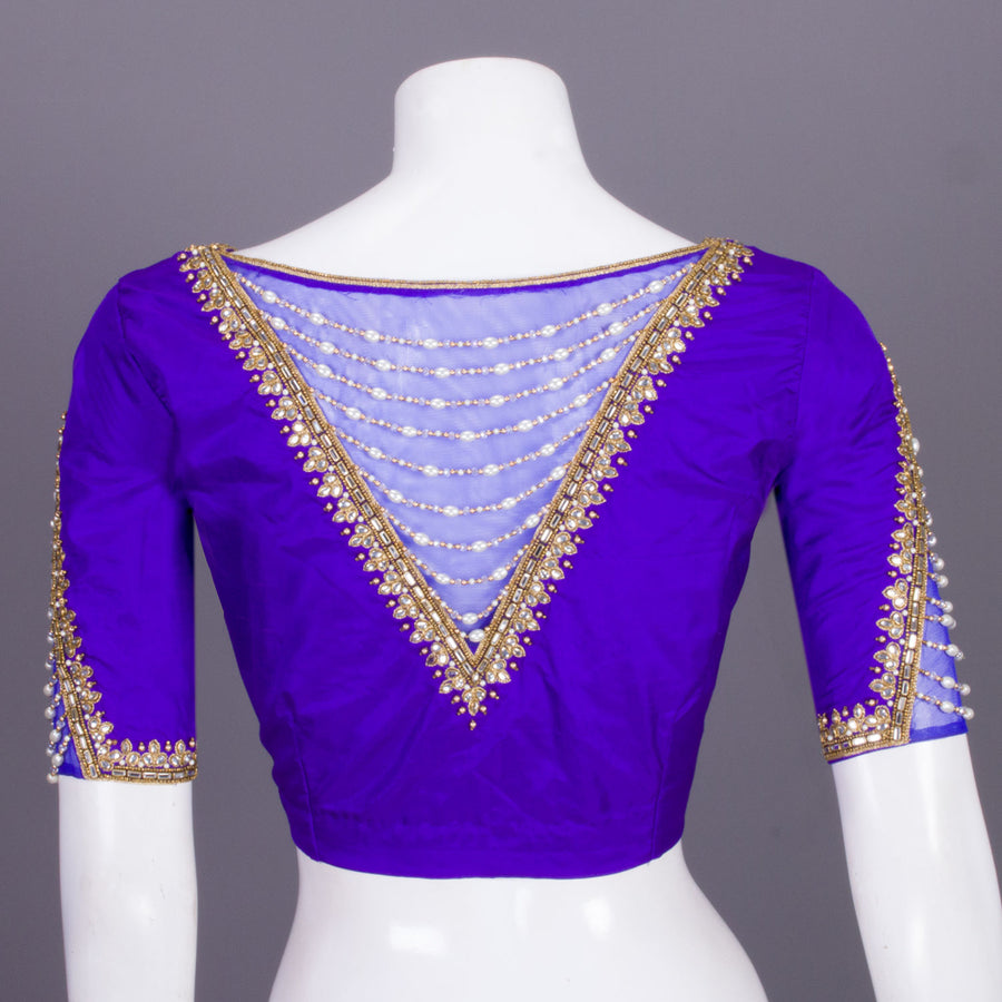 Blue Aari Embroidered Silk Blouse 10068920 - Avishya