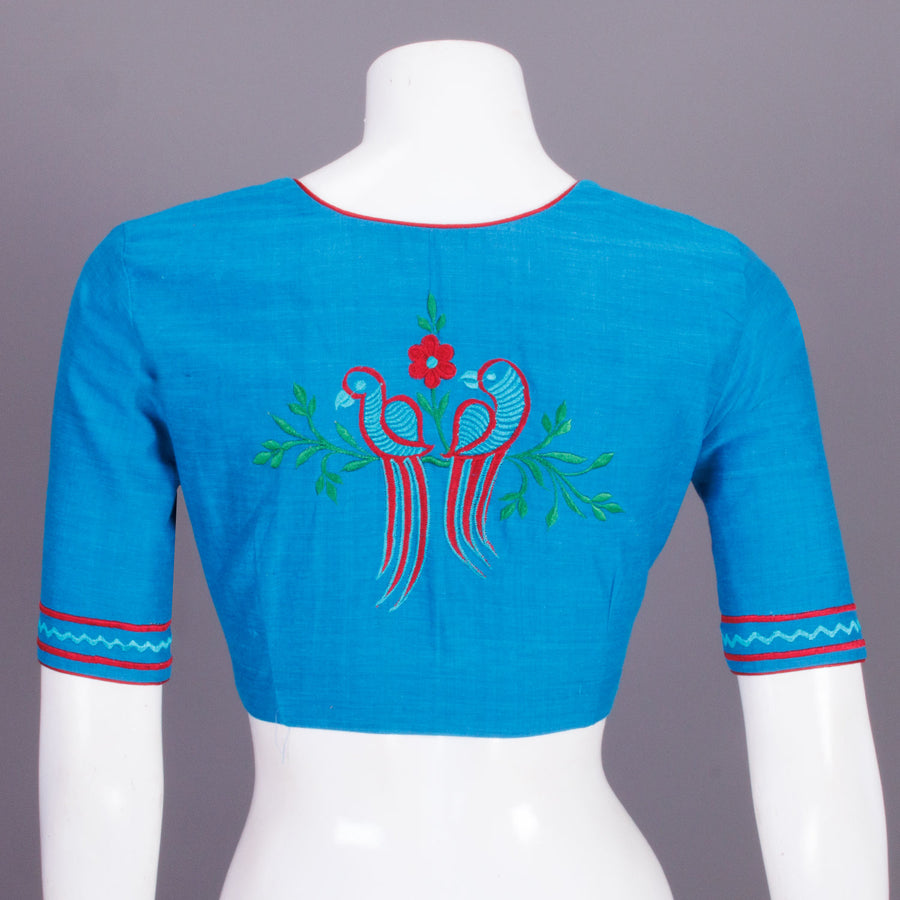 Blue Embroidered Cotton Blouse 10068961 - Avishya