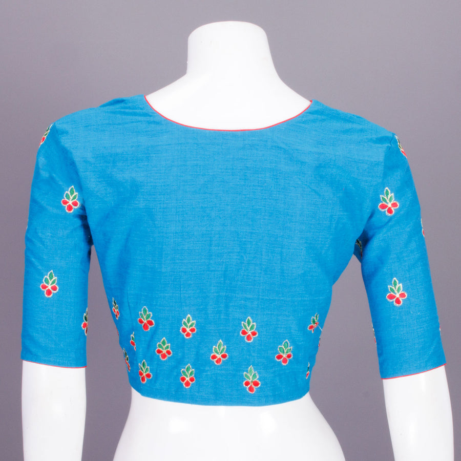 Blue Embroidered Cotton Blouse 10068962 - Avishya