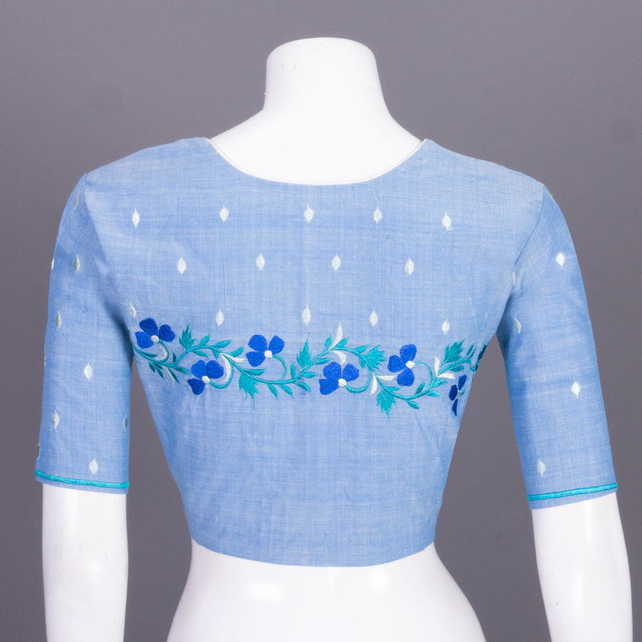 Blue Embroidered Cotton Blouse 10068977 - Avishya