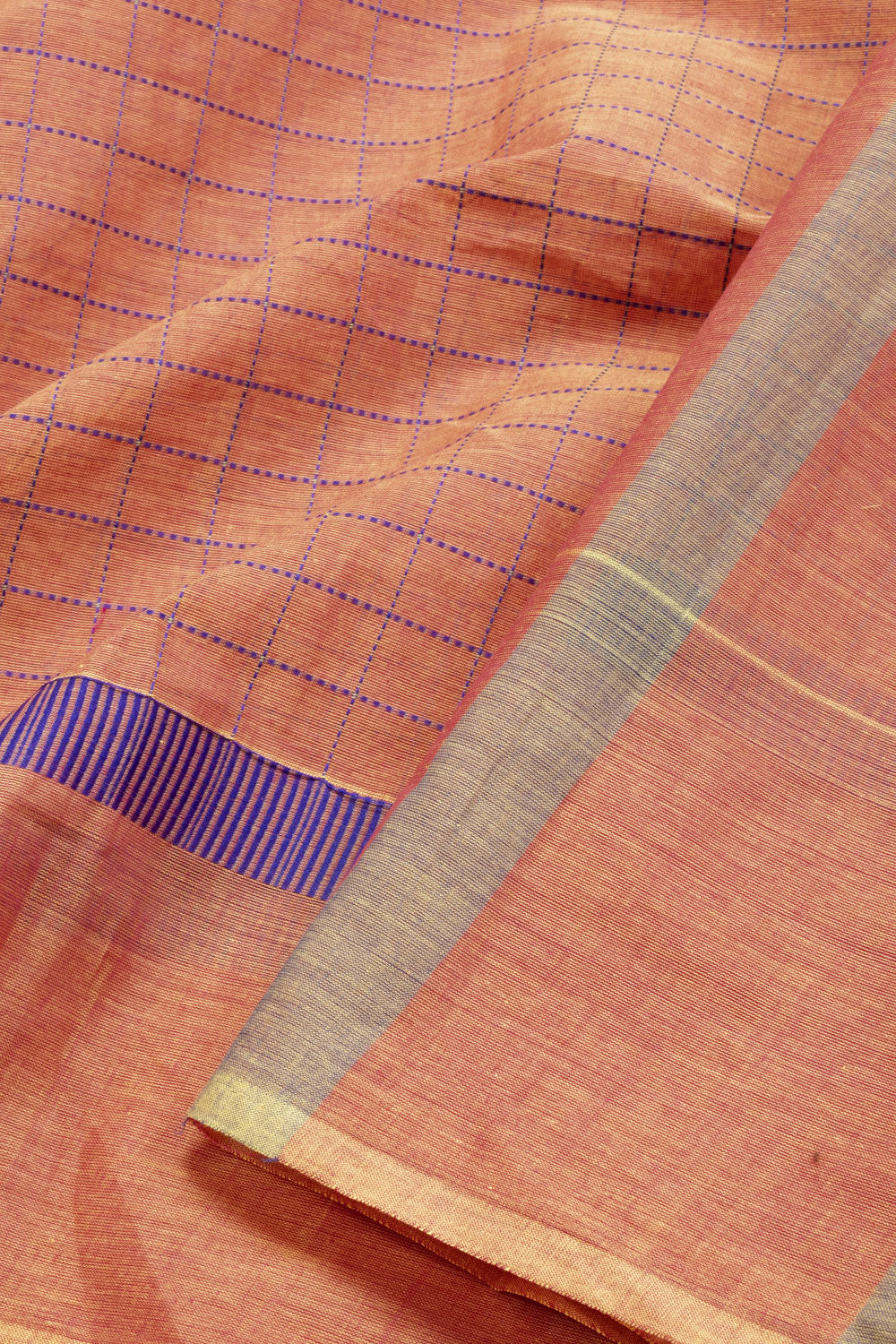 Dual Tone Orange Handwoven Kanchi Cotton Saree 10069311 - Avishya
