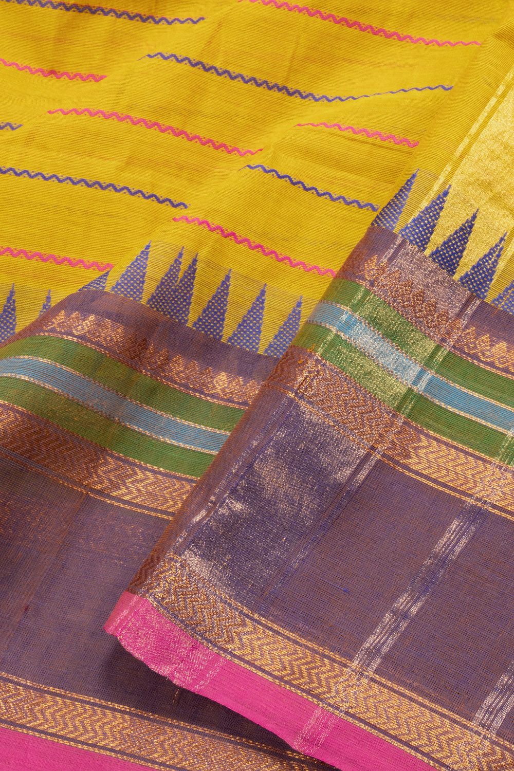 Yellow Handwoven Kanchi Cotton Saree 10069315 - Avishya