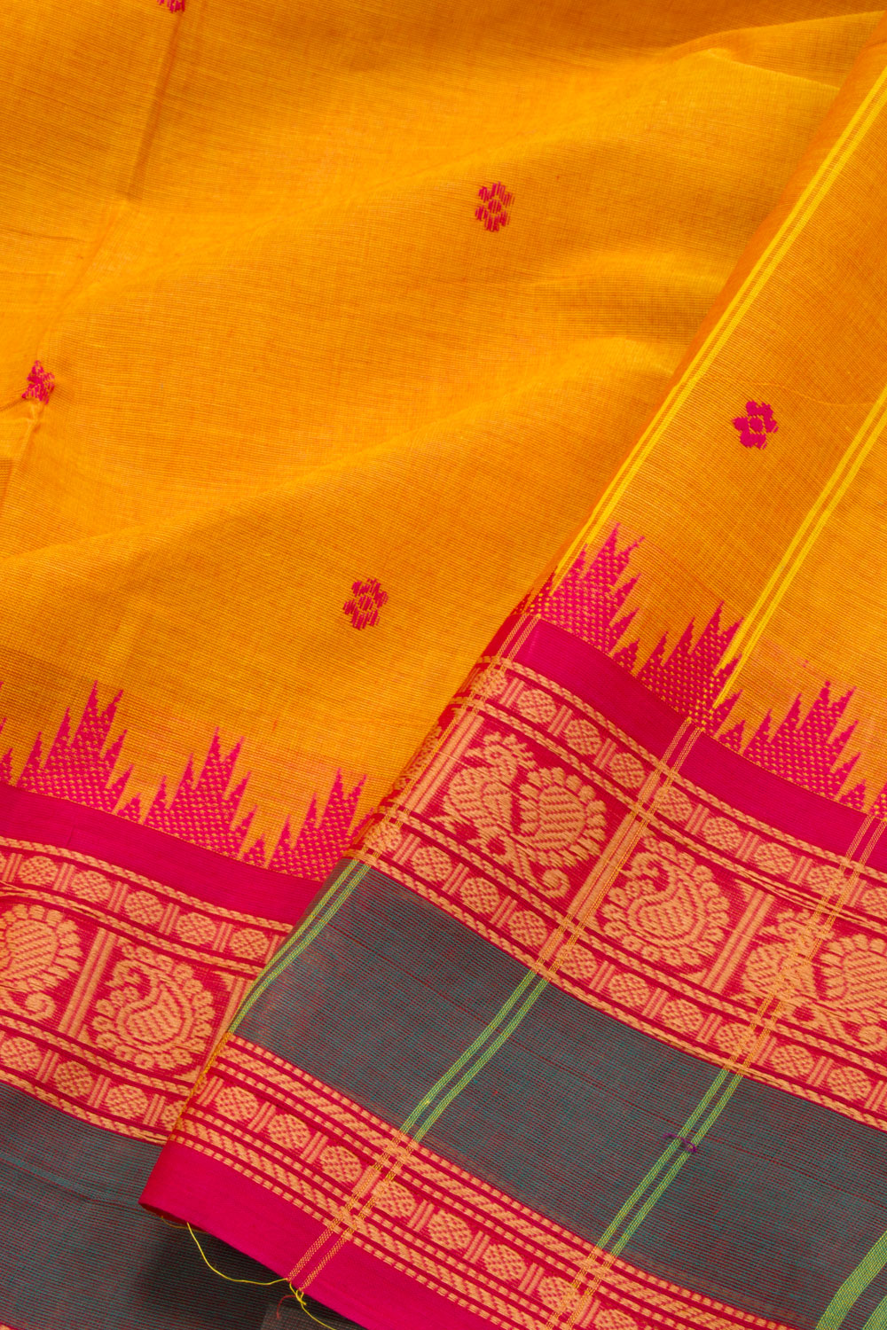 Orange Handwoven Kanchi Cotton Saree 10069340 - Avishya
