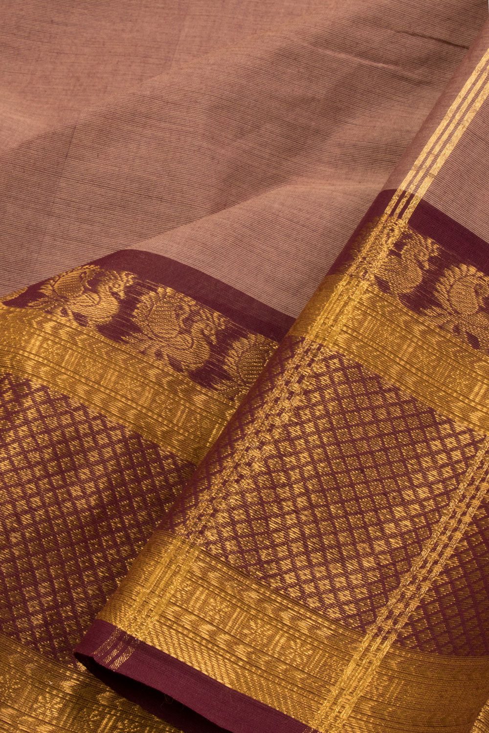 Brown Handwoven Kanchi Cotton Saree 10069355 - Avishya