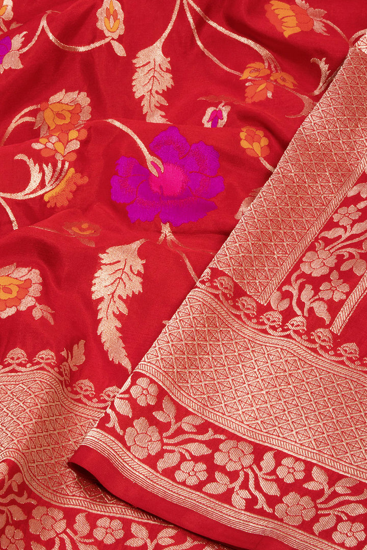 Red Handloom Banarasi Katan Silk Saree 10069398 - Avishya