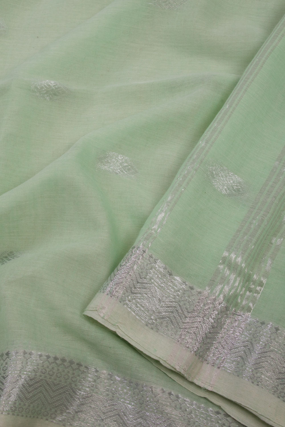 Green Bengal Phulia Cotton Saree Zari Border 10069409 - Avishya