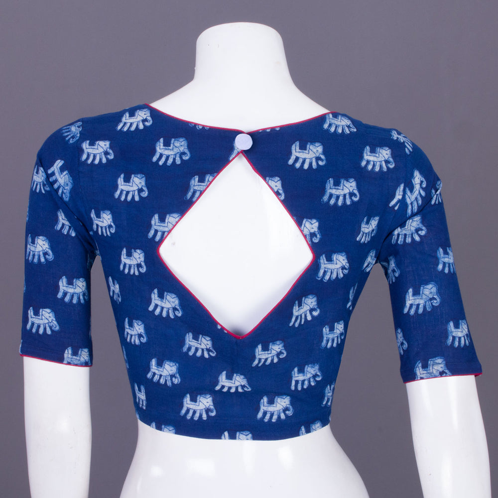Blue Indigo Handblock Printed Cotton Blouse Without Lining 10069476 - Avishya