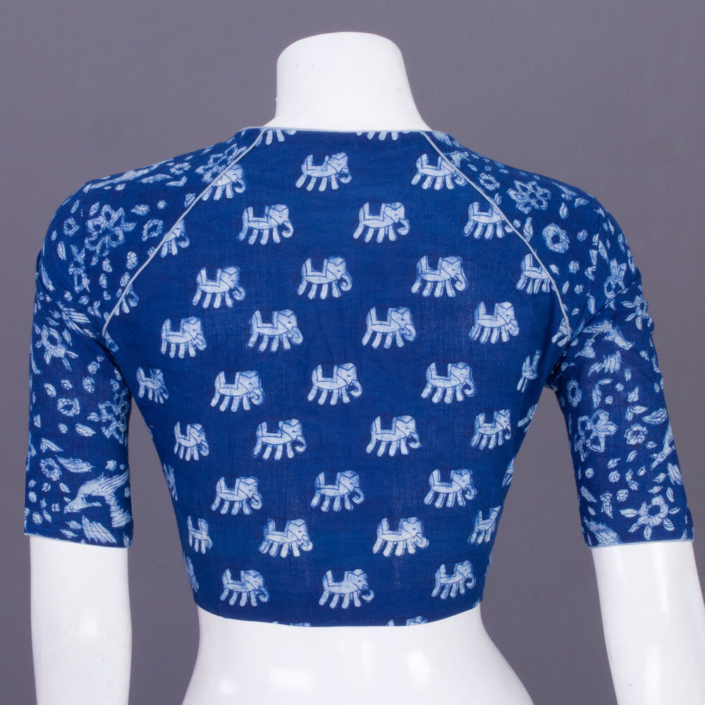 Blue Indigo Handblock Printed Cotton Blouse Without Lining 10069477 - Avishya 
