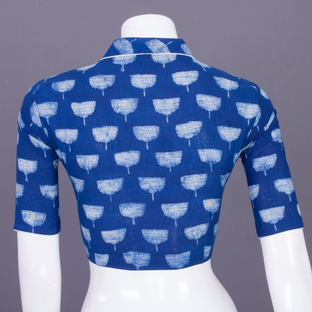 Blue Indigo Handblock Printed Cotton Blouse Without Lining 10069479 - Avishya