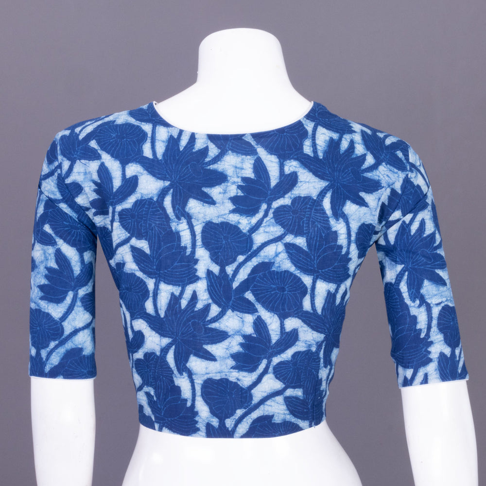 Blue Indigo Handblock Printed Cotton Blouse Without Lining 10069480 - Avishya