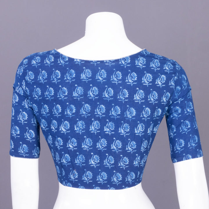 Blue Indigo Handblock Printed Cotton Blouse Without Lining 10069481 - Avishya