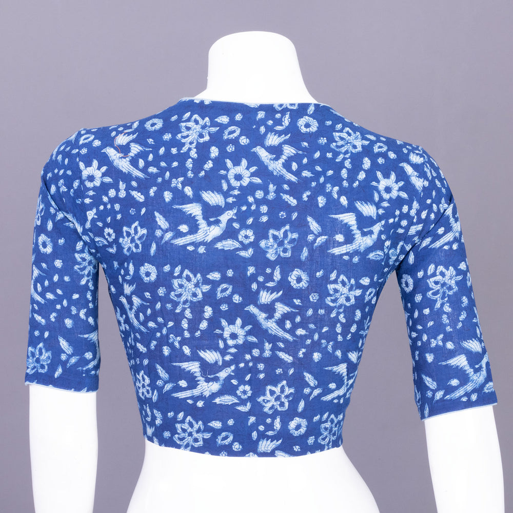 Blue Indigo Handblock Printed Cotton Blouse Without Lining 10069482 - Avishya