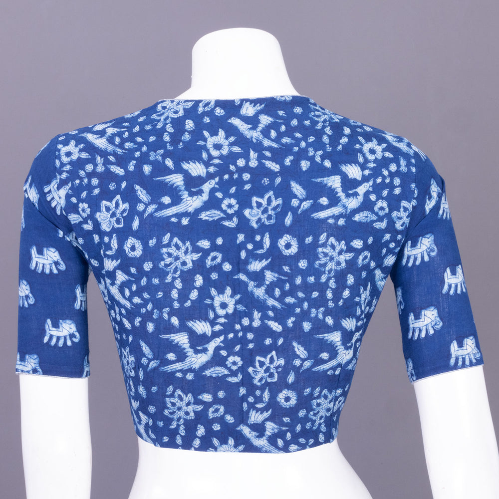 Blue Indigo Handblock Printed Cotton Blouse Without Lining 10069483 - Avishya
