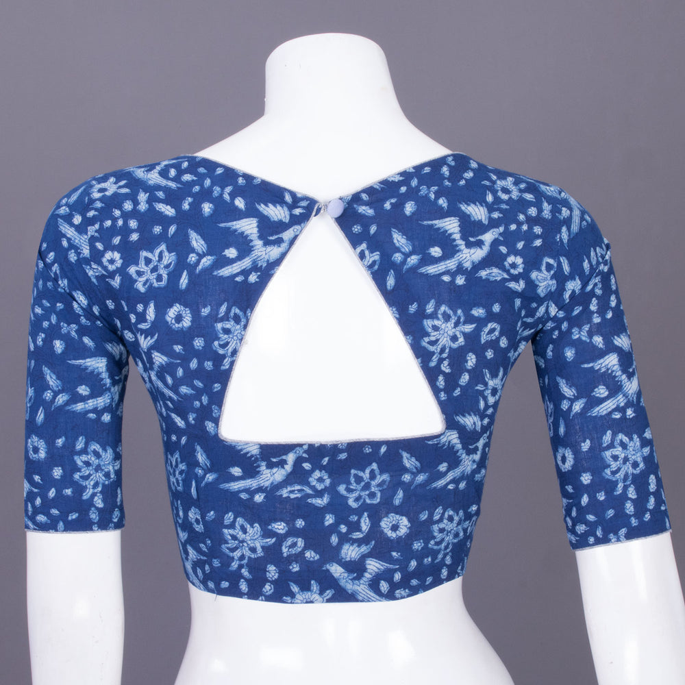 Blue Indigo Handblock Printed Cotton Blouse Without Lining 10069484 - Avishya