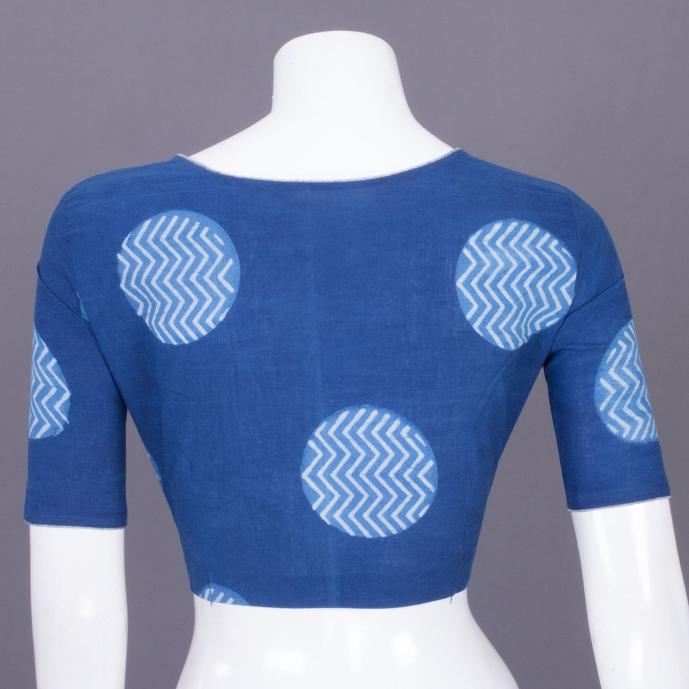 Blue Indigo Handblock Printed Cotton Blouse Without Lining 10069485 - Avishya